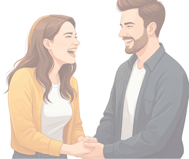 Illustration of a couple laughing and holding hands