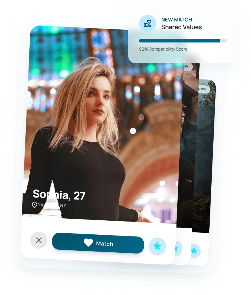 Xparience profile card previews with a new match notification